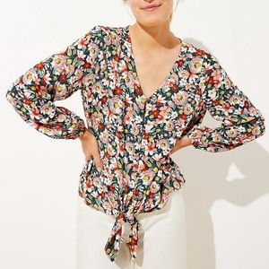 LOFT Floral Tie Hem Blouse